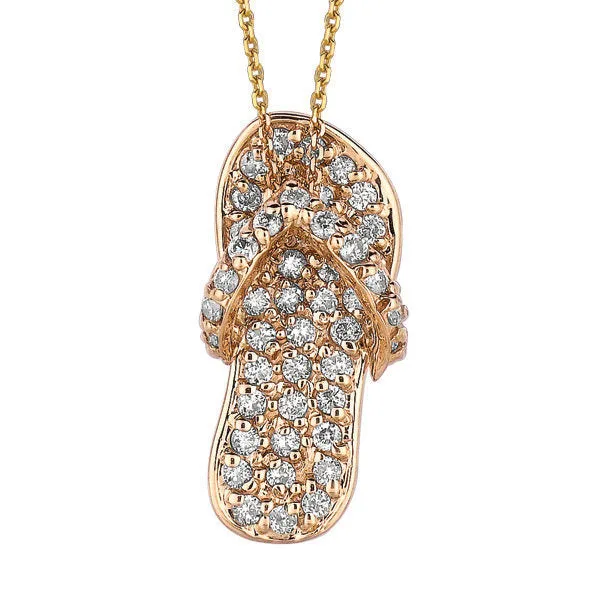 0.50 Carat Natural Diamond Flip Flop Necklace Pendant 14K White Gold 18'' chain