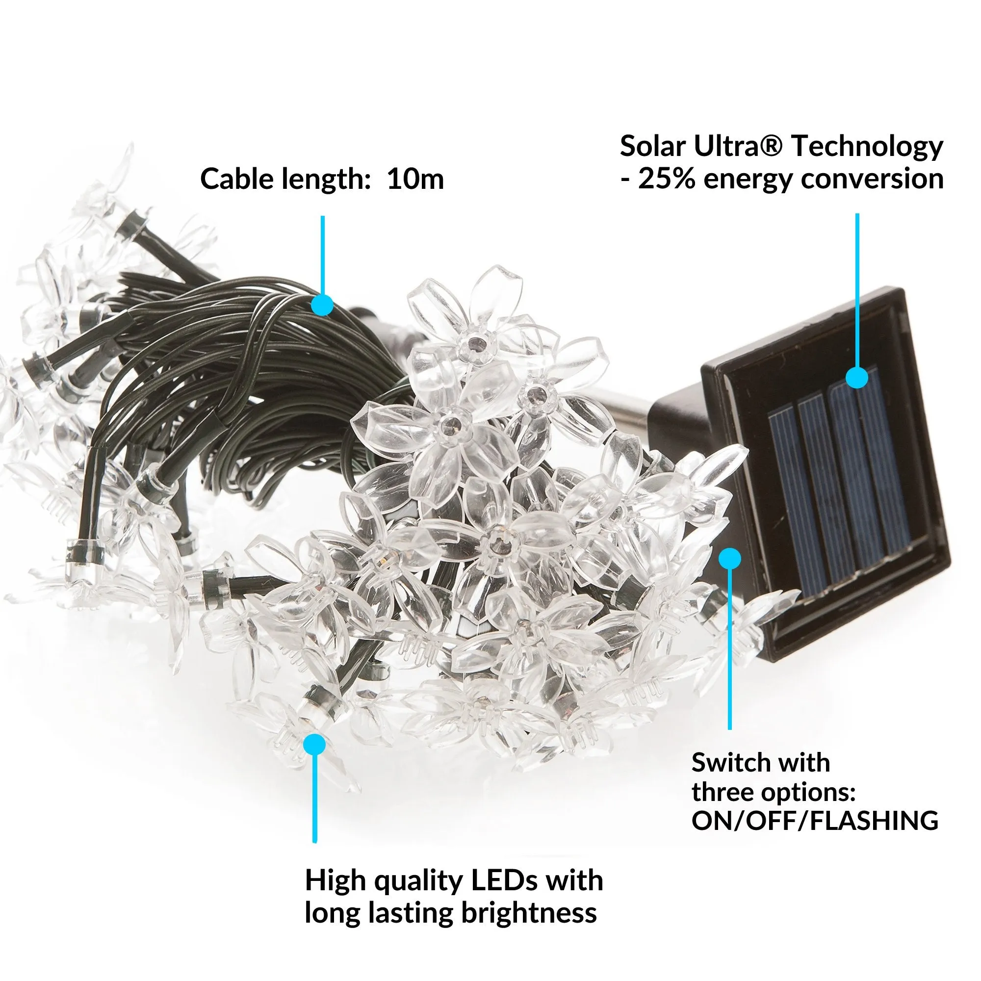 100 Multi-Colour LED Blossom Flowers Solar Fairy Lights