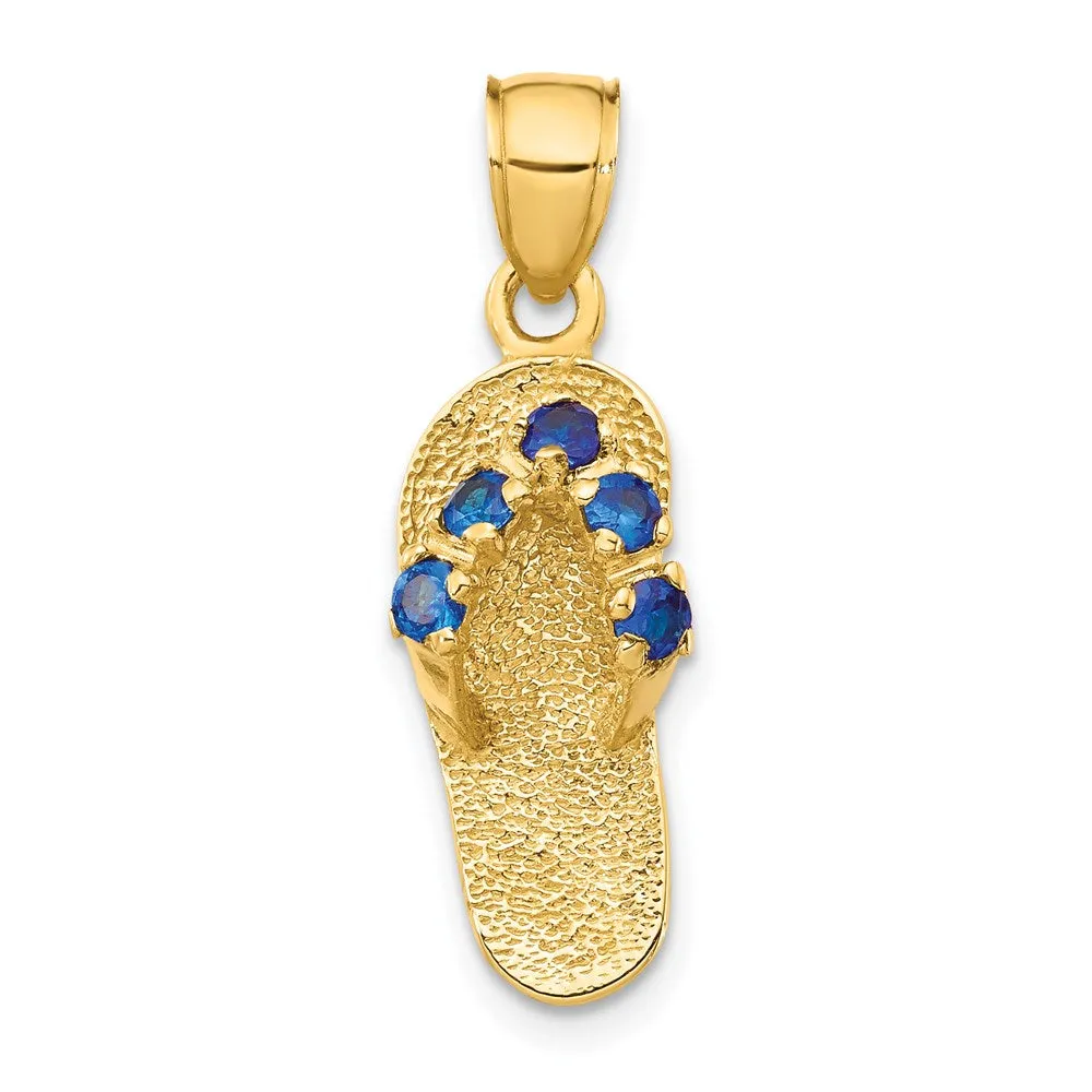 14k  3D September/CZ Birthstone Flip Flop Pendant