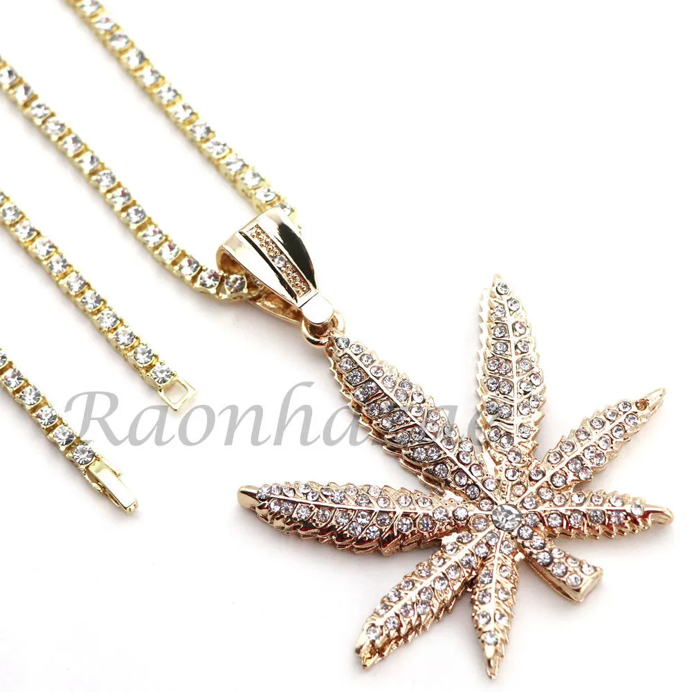 14K GOLD PT MARIJUANA 18" TENNIS CHAIN 16" 30" CHOKER CUBAN CHAIN S33G