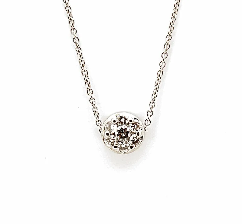 14k White Gold Diamond Cluster Slide Pendant Necklace