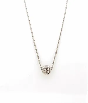 14k White Gold Diamond Cluster Slide Pendant Necklace