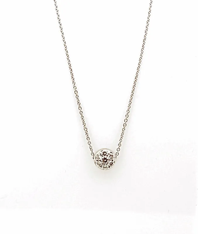 14k White Gold Diamond Cluster Slide Pendant Necklace