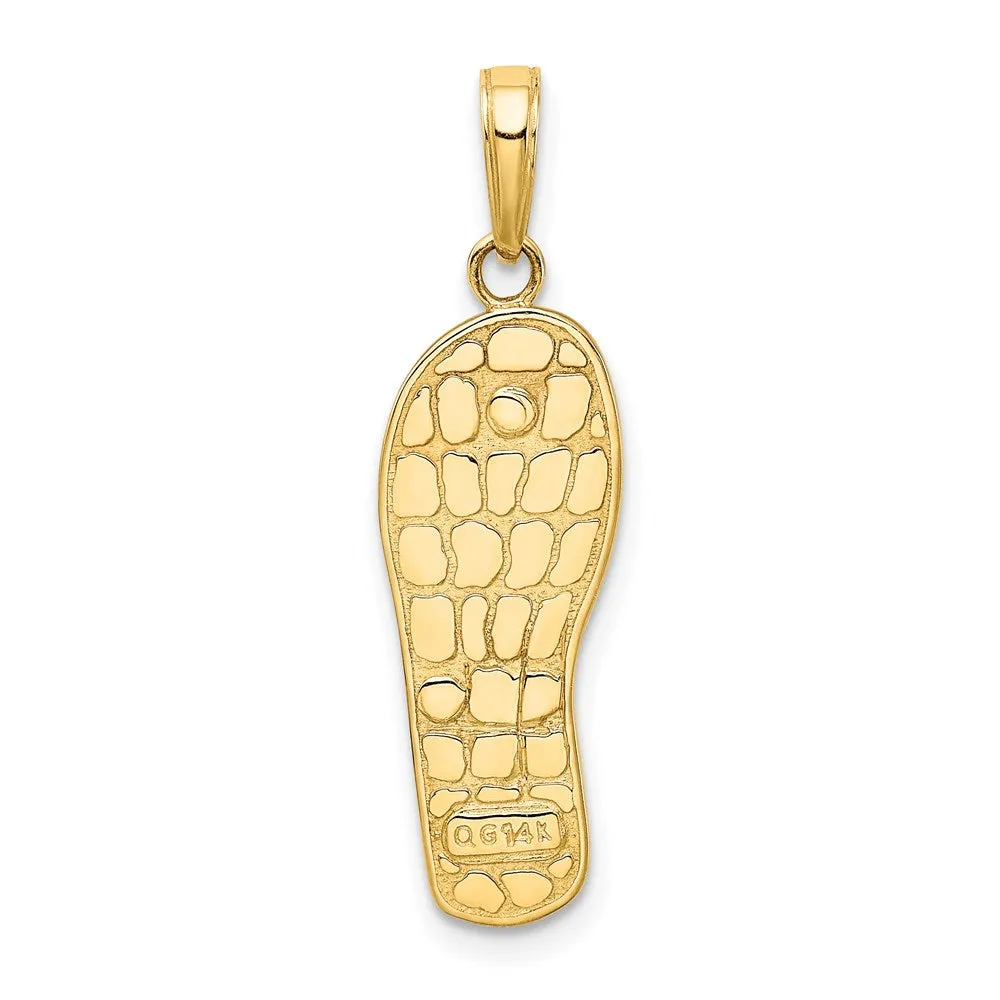 14k Yellow Gold & Rhodium Rhodium 3D Enameled Flowers On Green Flip Flop Pendant