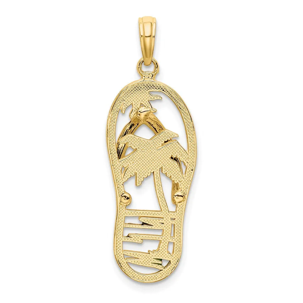 14k Yellow Gold Enamel Palm Tree Flip-Flop Charm