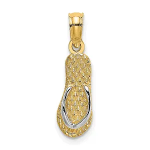 14k Yellow Gold, White Rhodium Textured Polished Finish Reversible HAWAII Single Flip-Flop Sandle Charm Pendant