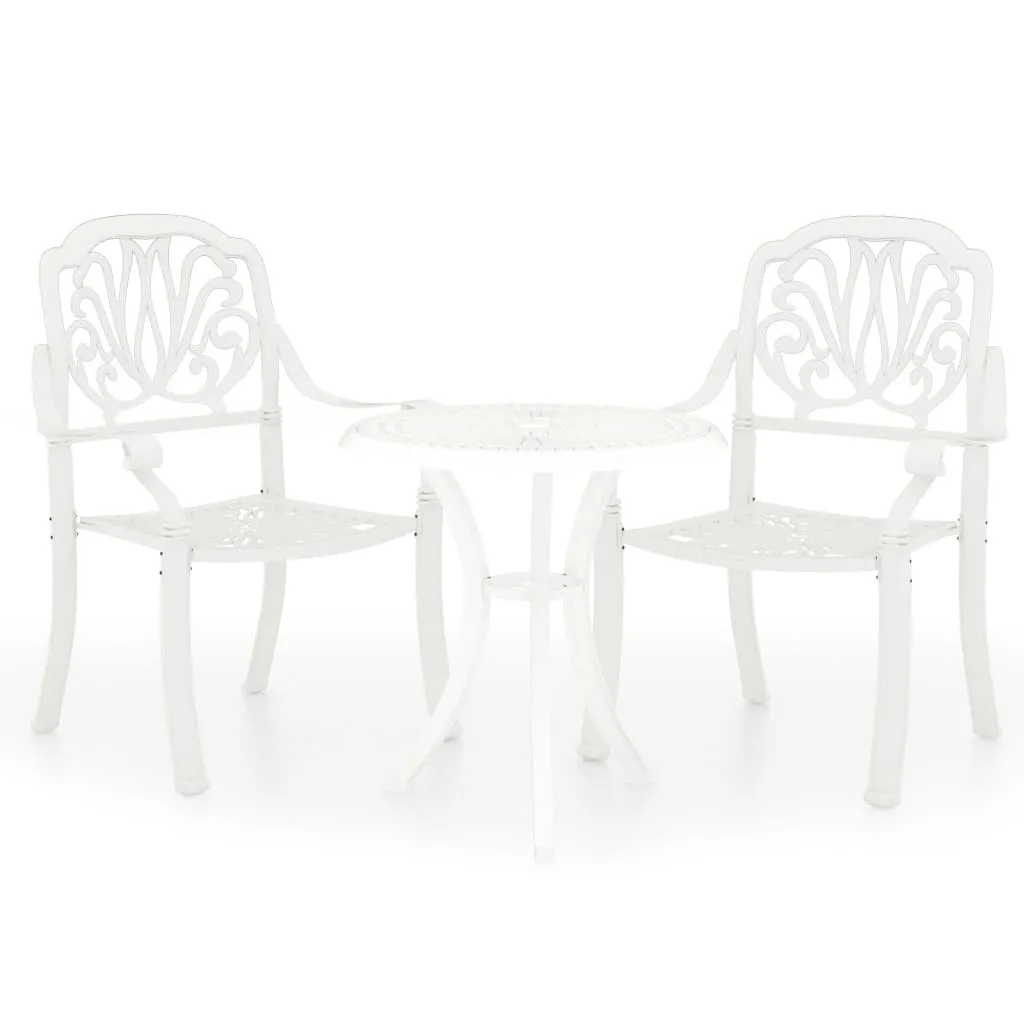 3 Piece Bistro Set Cast Aluminum White