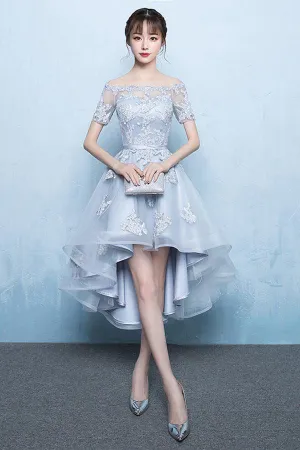A-Line Off Shoulder Long Tail Homecoming Dress With Appliques TR0214
