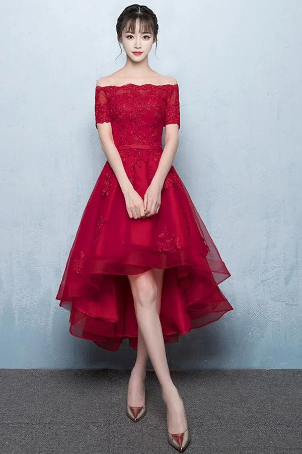 A-Line Off Shoulder Long Tail Homecoming Dress With Appliques TR0214