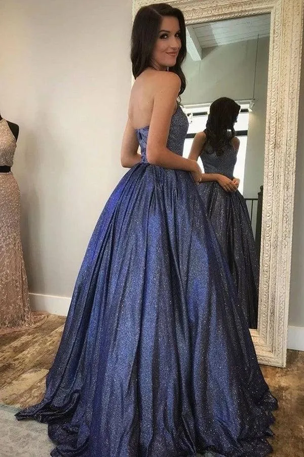 A-line Sparkly Halter Neck Long Prom Dresses Cute Formal Dress TP1166