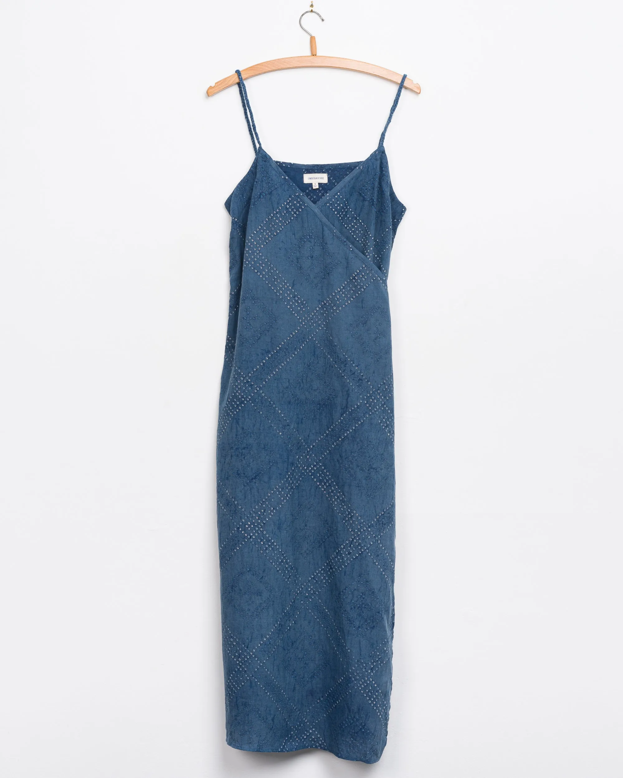 Aahana Strappy Wrap Dress in Indigo Tile Bandhani