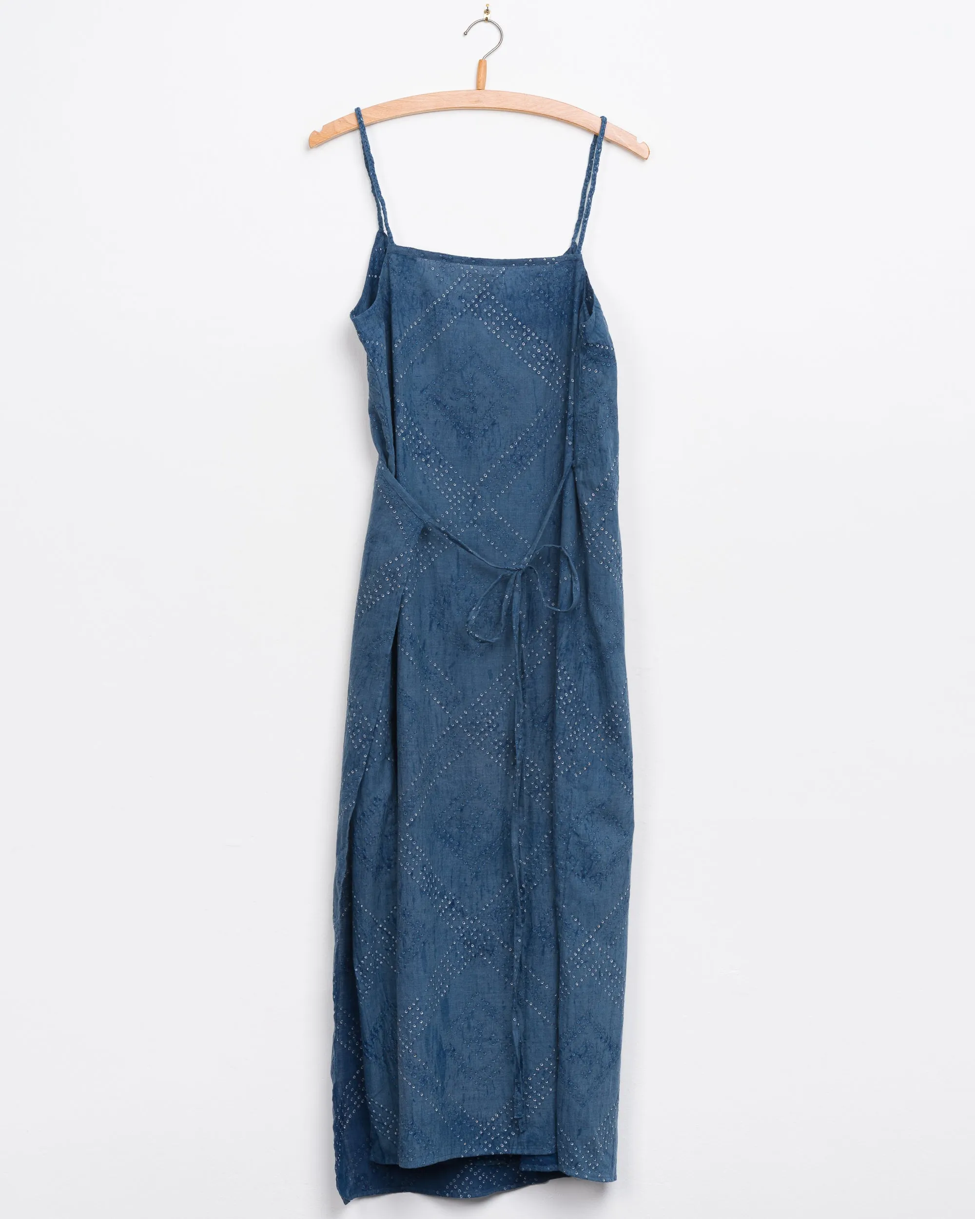 Aahana Strappy Wrap Dress in Indigo Tile Bandhani