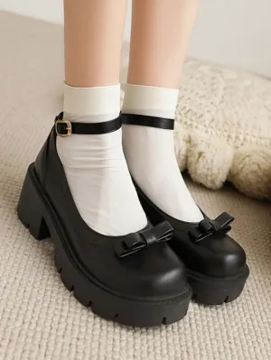 Academic Lolita Footwear Black Round Toe PU Leather Lolita Pumps