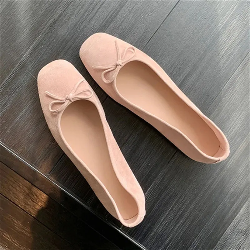 ADVBRIDGE  -  Fashion Design Silk Ballerinas Women Pumps Slip On Loafers Round Toe Square Heels Bowknot Casual Spring Autumn Shoes
