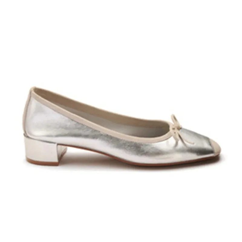 ADVBRIDGE  -  Fashion Design Silk Ballerinas Women Pumps Slip On Loafers Round Toe Square Heels Bowknot Casual Spring Autumn Shoes