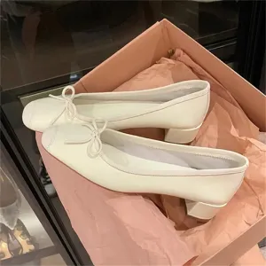ADVBRIDGE  -  Fashion Design Silk Ballerinas Women Pumps Slip On Loafers Round Toe Square Heels Bowknot Casual Spring Autumn Shoes
