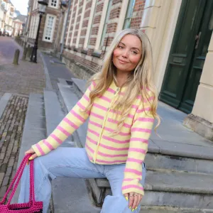 Alpaca vest geel roze
