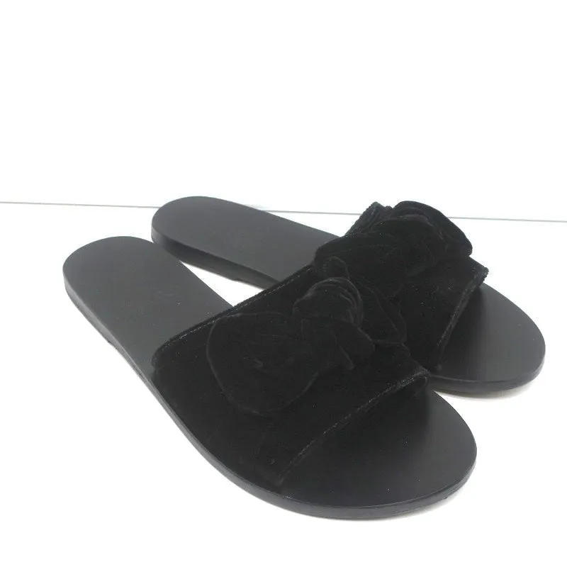 Ancient Greek Sandals Taygete Bow Slide Sandals Black Velvet Size 38