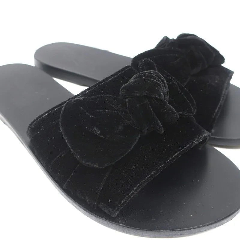 Ancient Greek Sandals Taygete Bow Slide Sandals Black Velvet Size 38