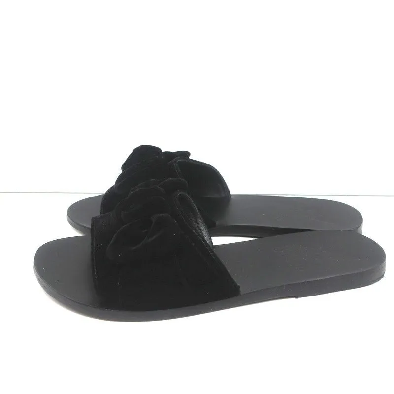 Ancient Greek Sandals Taygete Bow Slide Sandals Black Velvet Size 38