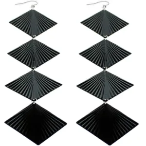 Black Long Wavy Metal Dangle Earrings