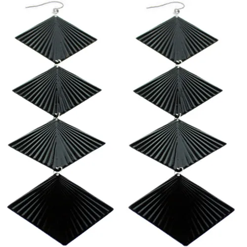 Black Long Wavy Metal Dangle Earrings