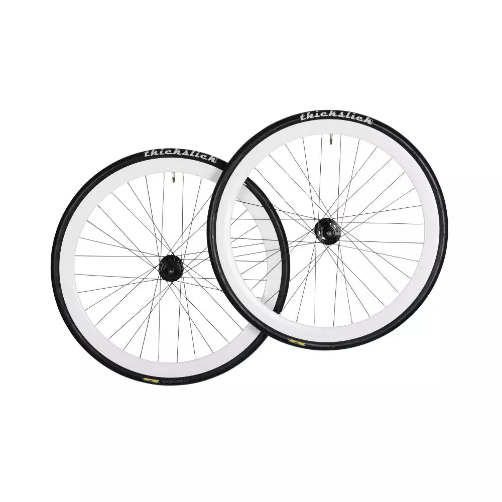 bonvelo Laufradsatz Weiß auf Freedom Thickslick Mänteln