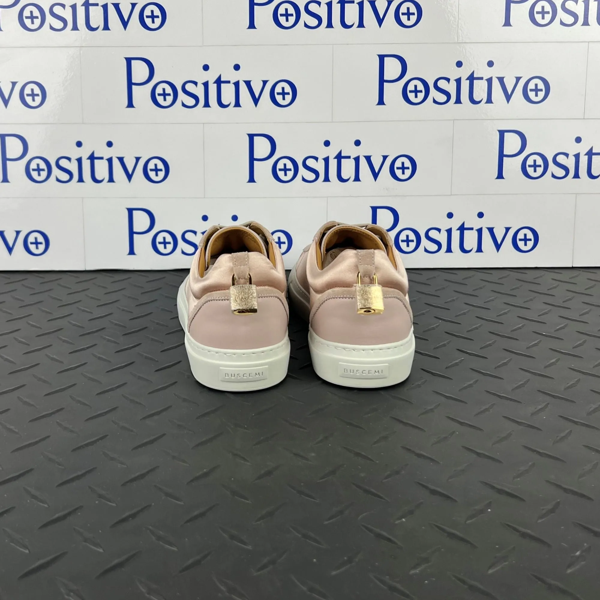 Buscemi Women's Tennis Lock Dusty Pink Satin Sneakers SAMPLE