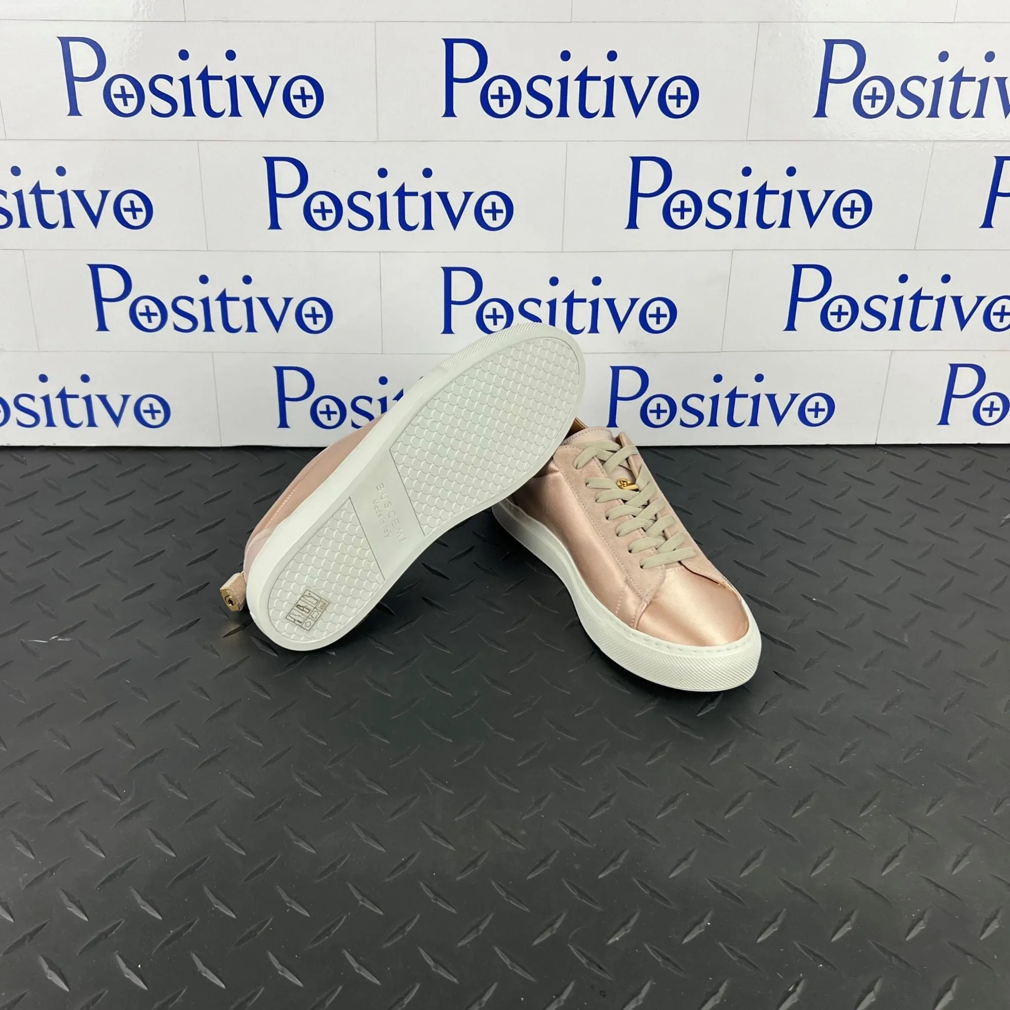 Buscemi Women's Tennis Lock Dusty Pink Satin Sneakers SAMPLE