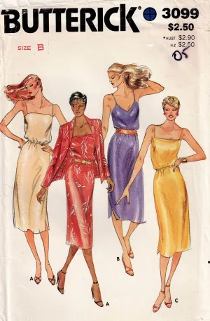 Butterick 3099 Womens EASY Slip Dress & Jacket 1980s Vintage Sewing Pattern Size 8 - 12 UNCUT Factory Folded