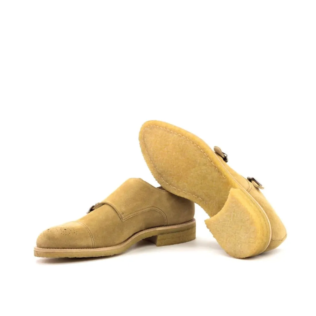 Chaussure double boucle en cuir daim beige - Semelles Crêpe