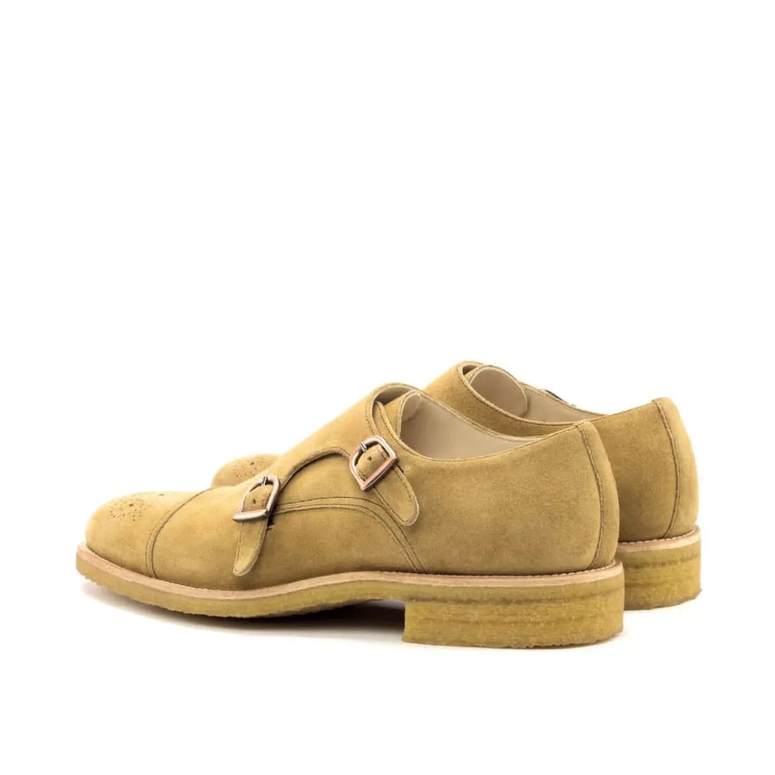 Chaussure double boucle en cuir daim beige - Semelles Crêpe