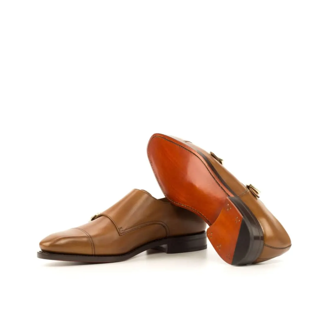 Chaussure double boucle en cuir marron clair