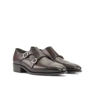 Chaussure double boucle en cuir marron foncé