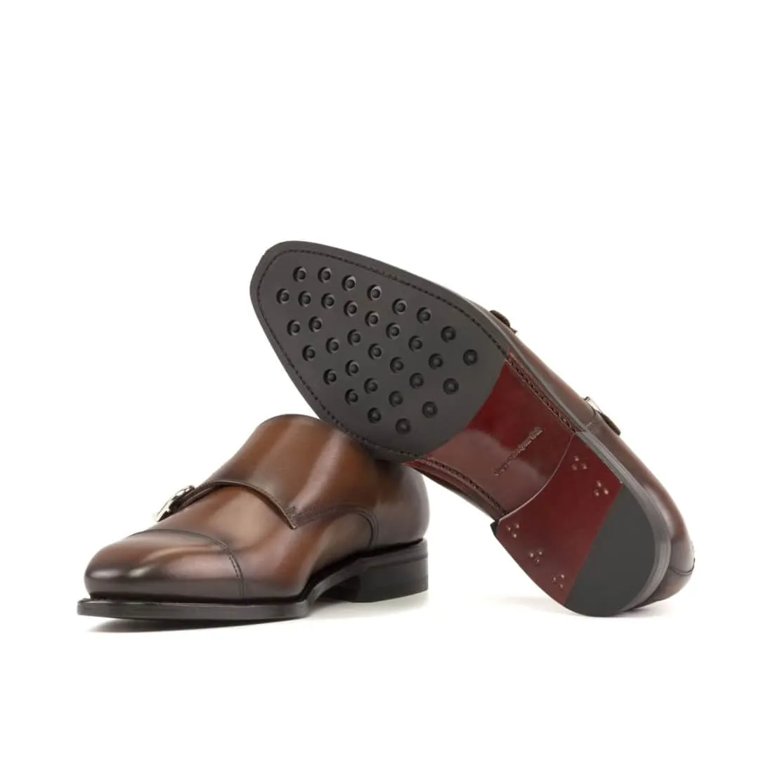 Chaussure double boucle en cuir marron moyen