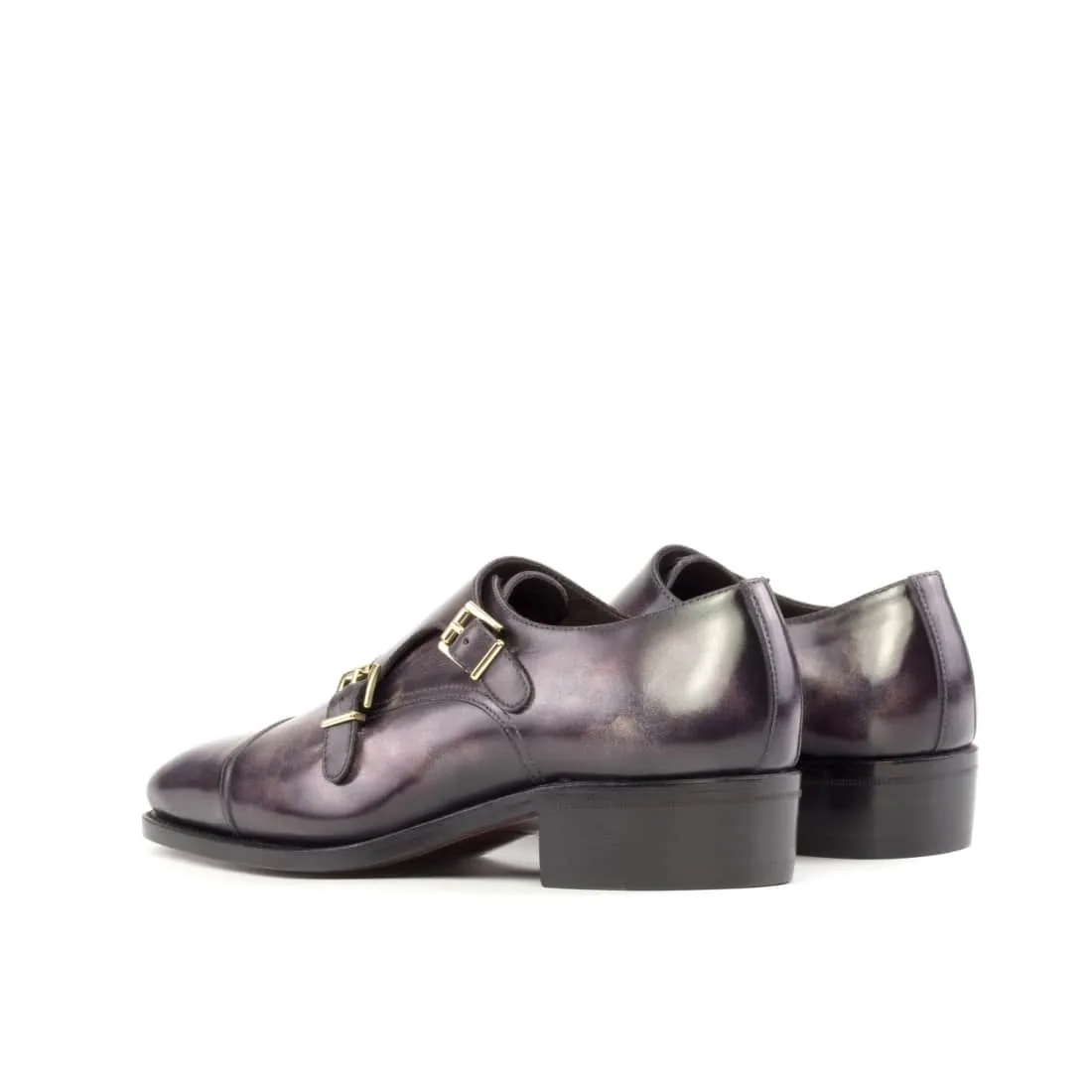 Chaussure double boucle en cuir patiné aubergine