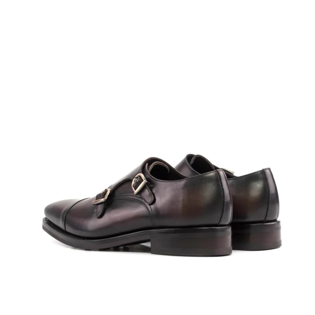 Chaussure double boucle en cuir patiné marron foncé - Semelles Dainite