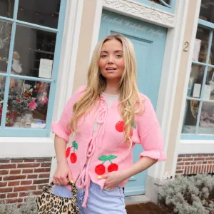 Cherry vest strikjes roze
