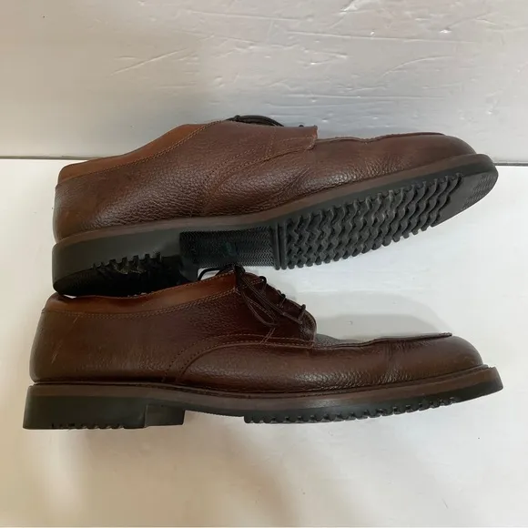 COLE HAAN PEBBLED BROWN LEATHER SPLIT APRON TOE OXFORDS