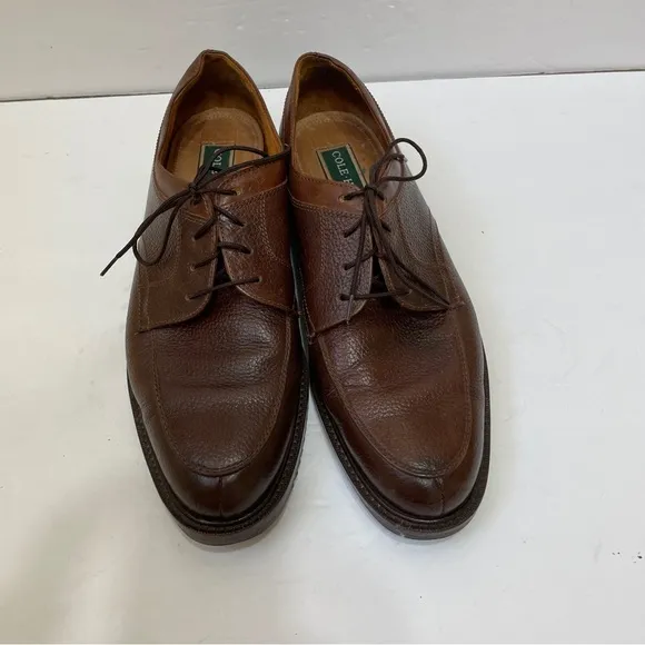 COLE HAAN PEBBLED BROWN LEATHER SPLIT APRON TOE OXFORDS