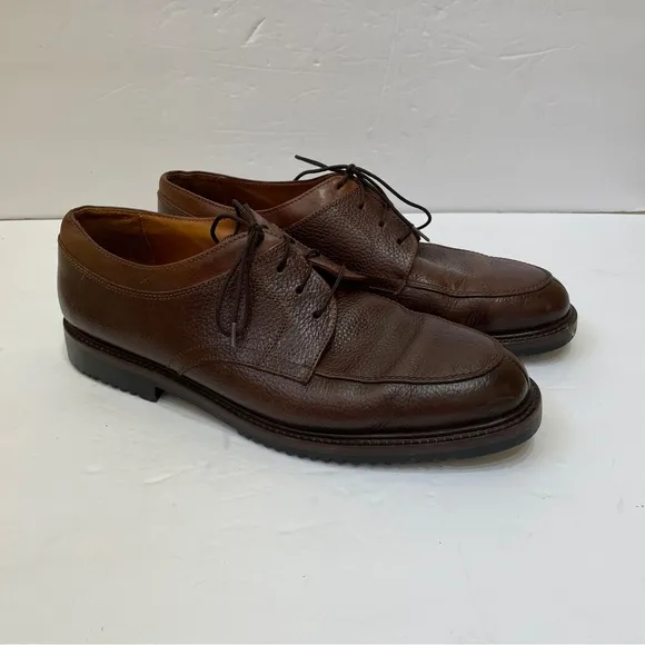 COLE HAAN PEBBLED BROWN LEATHER SPLIT APRON TOE OXFORDS