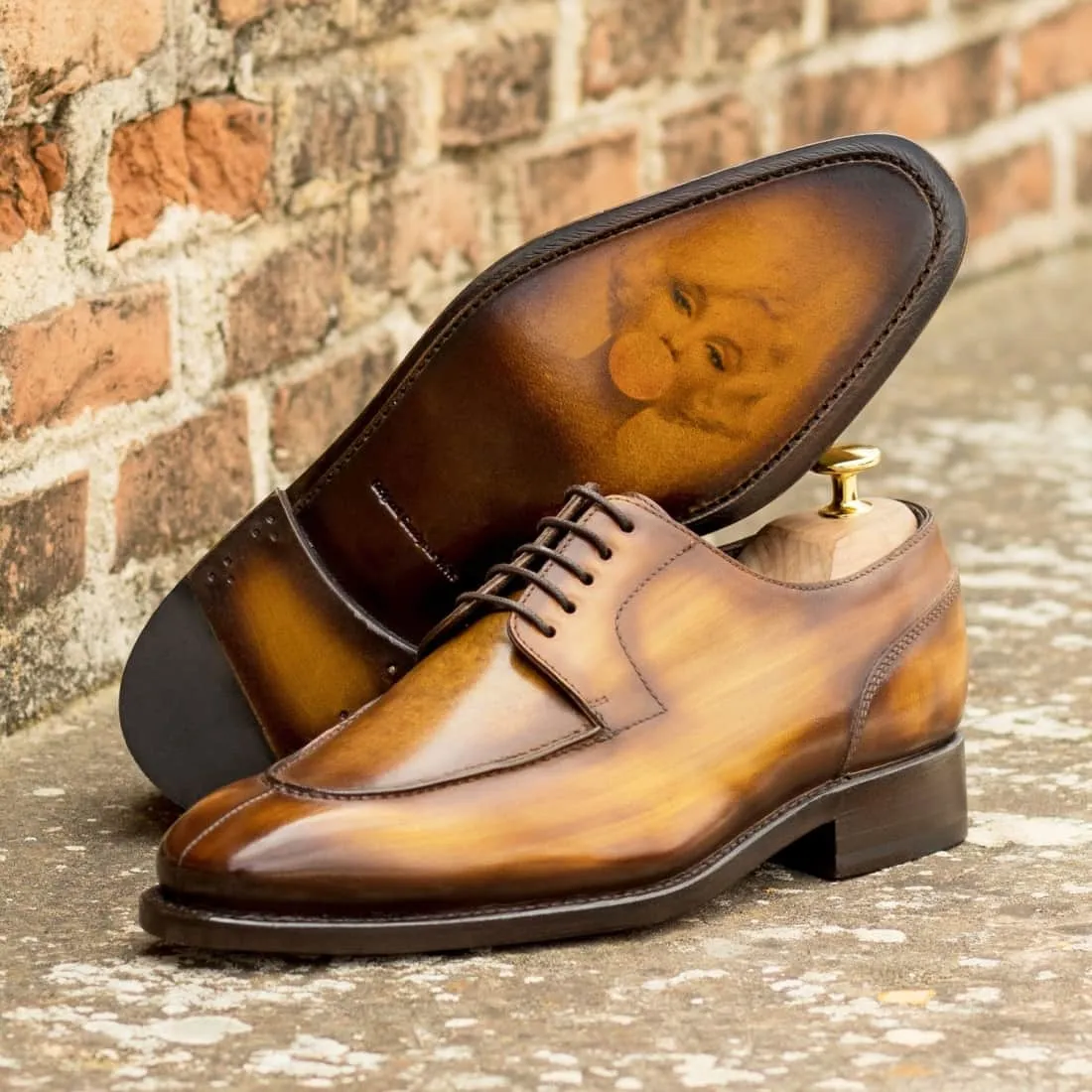 Derbie Chasse en cuir patiné cognac
