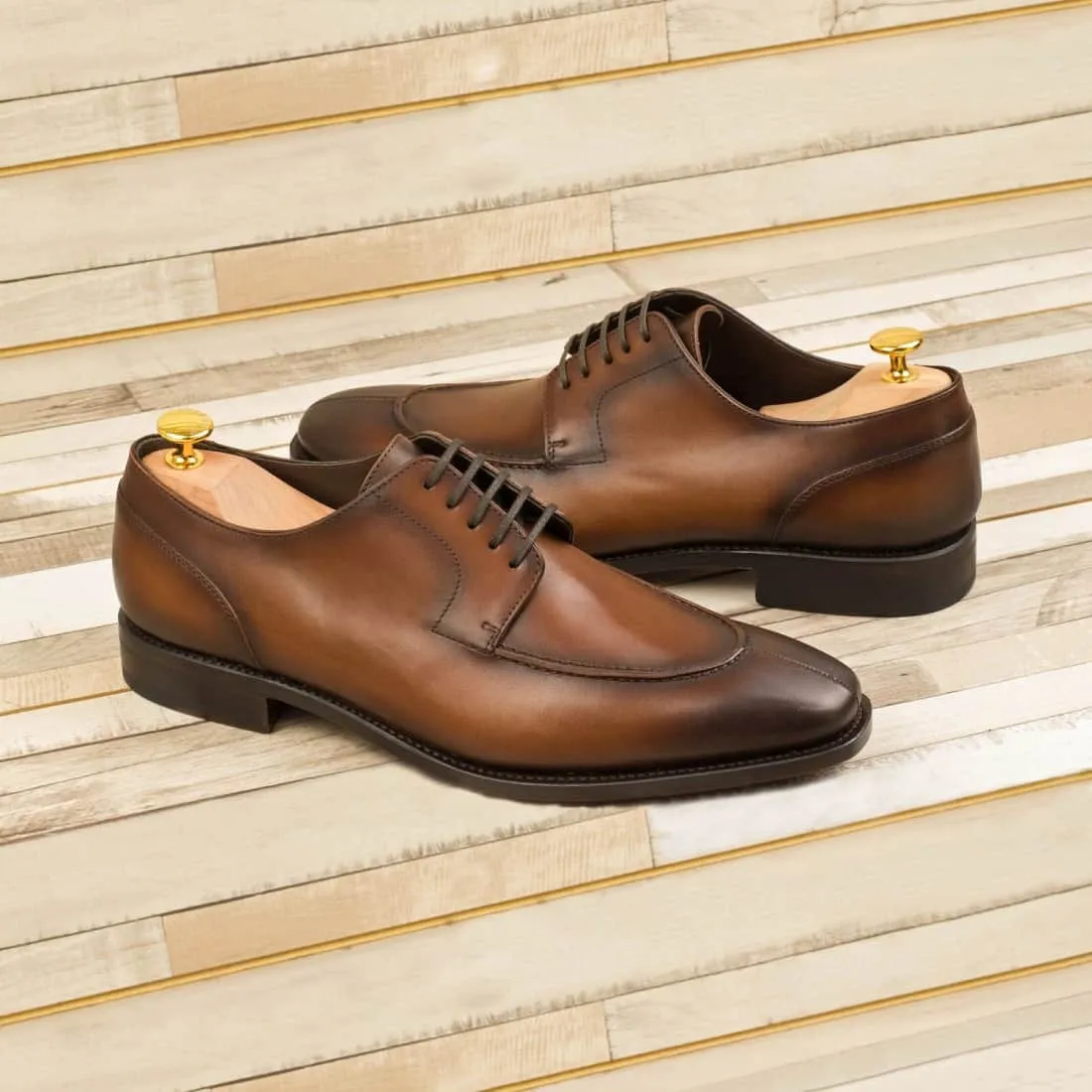 Derbie Chasse en cuir patiné marron moyen