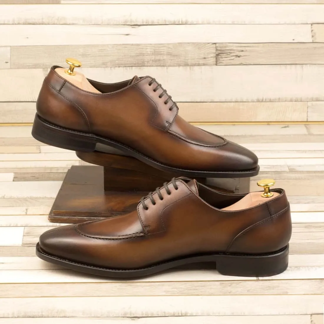 Derbie Chasse en cuir patiné marron moyen