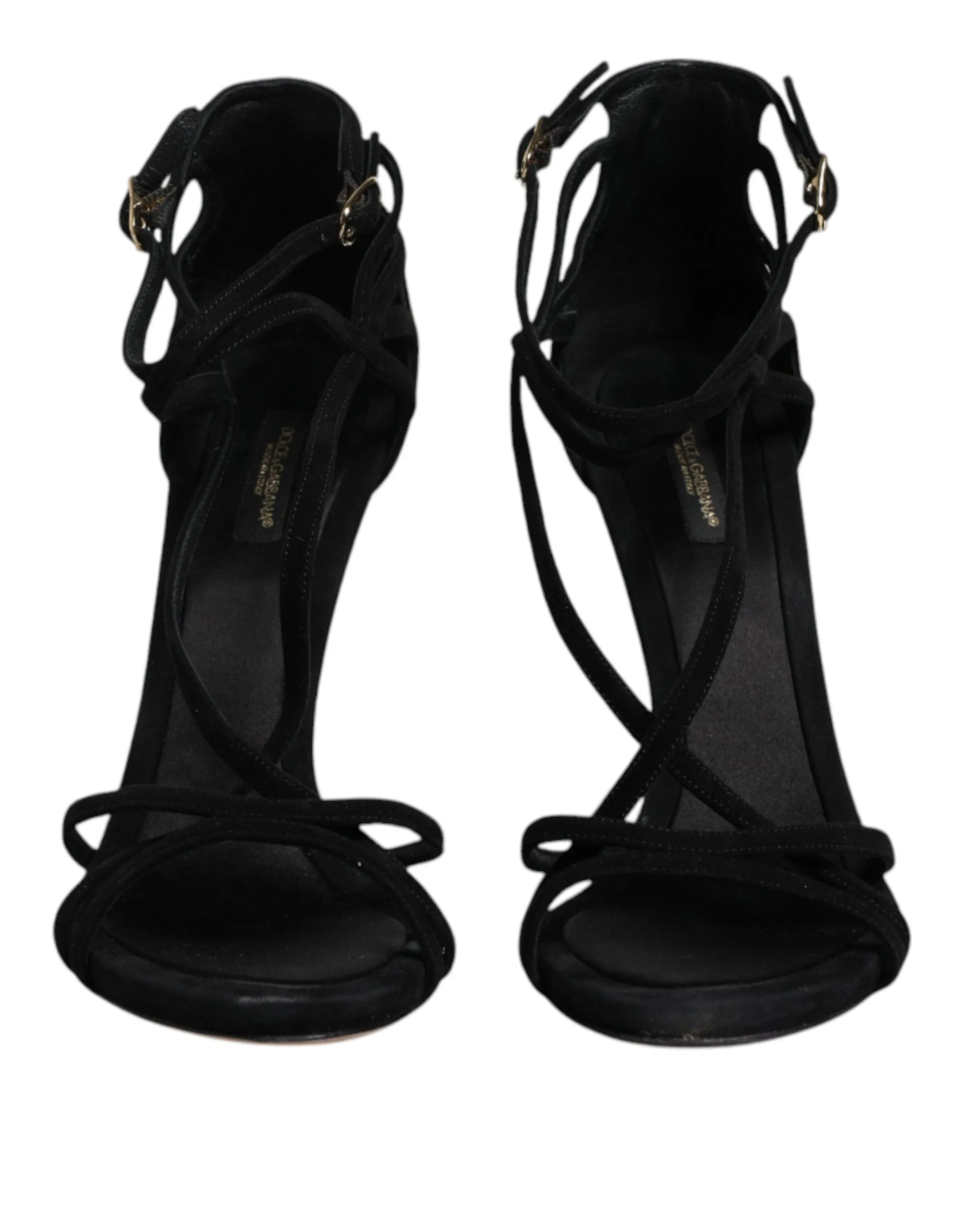 Dolce&Gabbana Women Black Sandals Suede Leather Strappy High Heel Shoes EUR 39.5