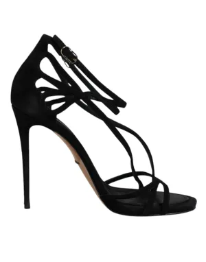 Dolce&Gabbana Women Black Sandals Suede Leather Strappy High Heel Shoes EUR 39.5