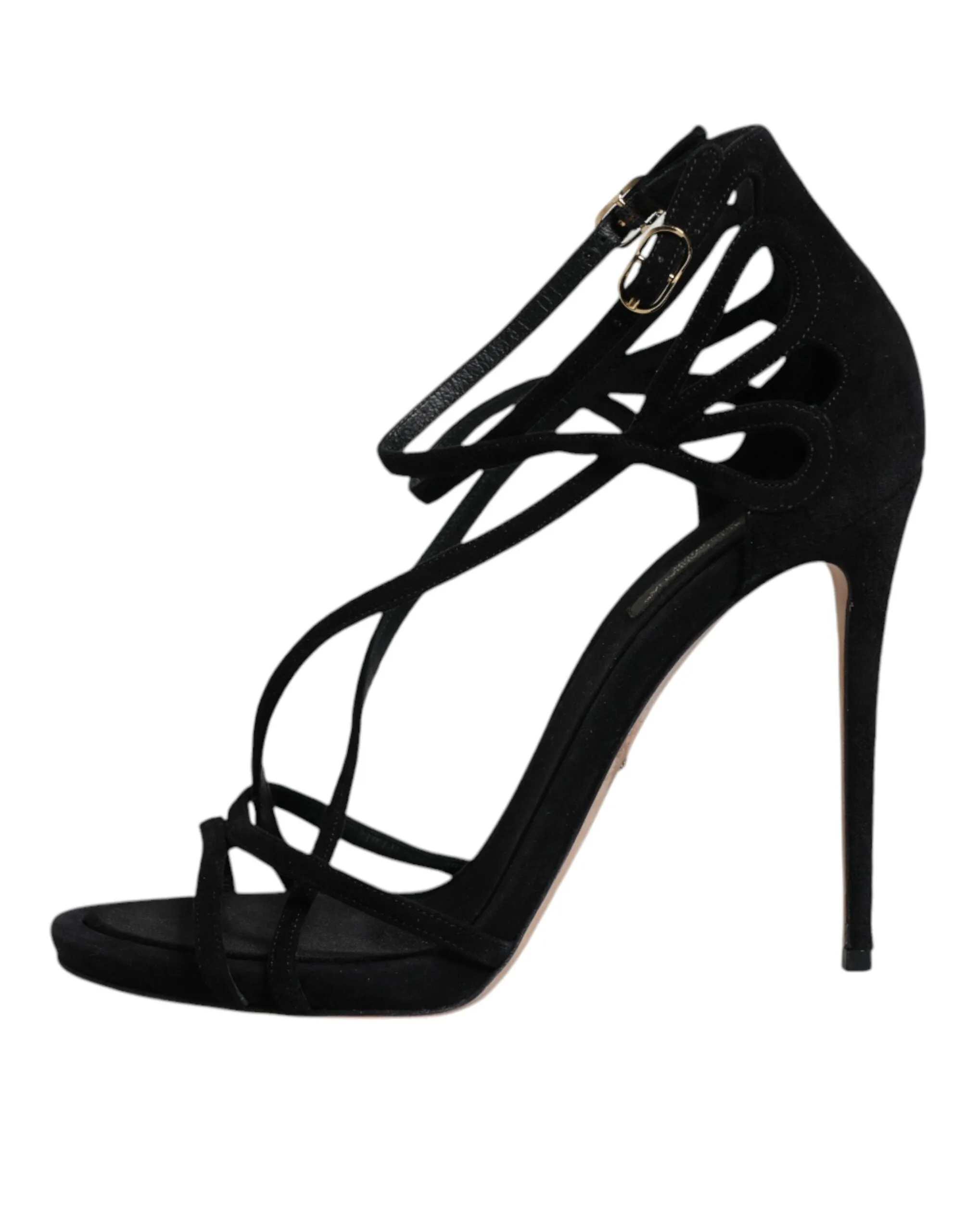 Dolce&Gabbana Women Black Sandals Suede Leather Strappy High Heel Shoes EUR 39.5