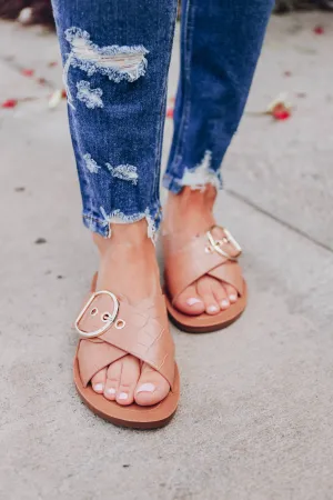 Ella Crisscross Slide Sandals - Tan