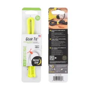 GEAR TIE REUSABLE RUBBER TWIST TIE(TM) (2pcs), Yellow NEON - length 12"