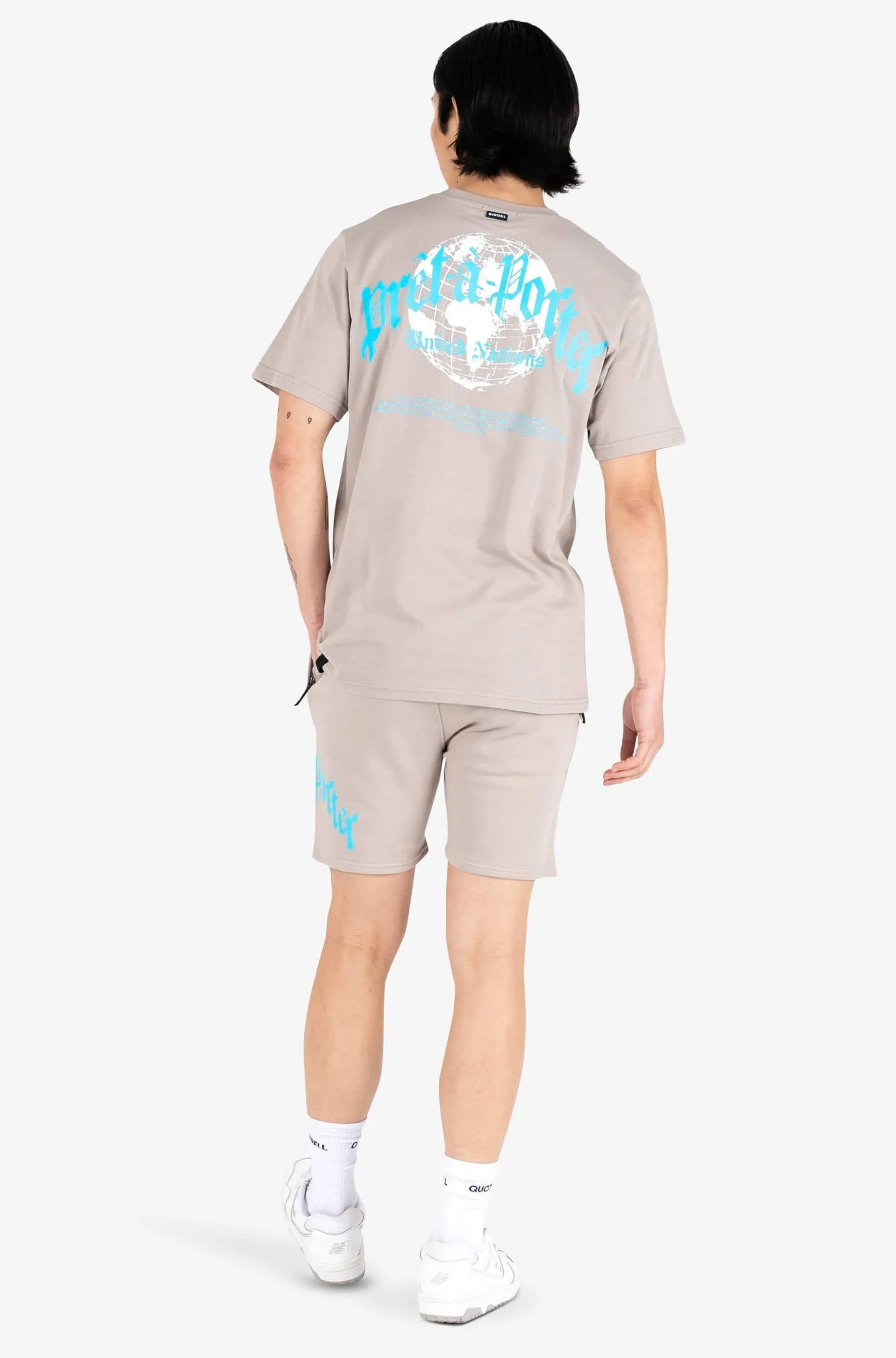 GLOBAL UNITY T-SHIRT | TAUPE/NEON AQUA